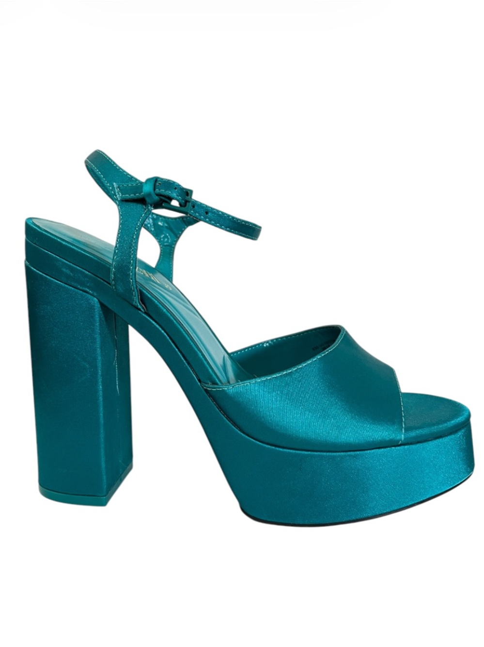 Zara Satin Teal Platform Block Heel Sandal